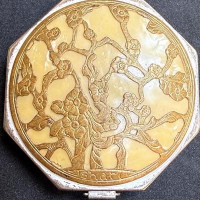 Langlois new york sheri compact guilloche ornamentation with pearl top