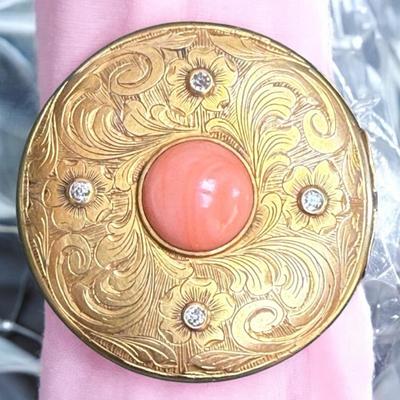 1890 coral diamond locket brooch 10k