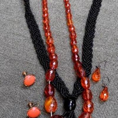 Opera length necklaces seed beads amber