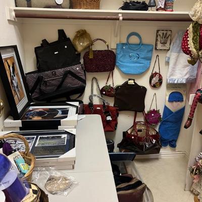 Sale Photo Thumbnail #56: Purses and framed art 