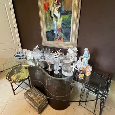 Sale Photo Thumbnail #8: Italian table/desk with glass top, original art