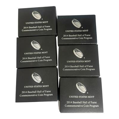 2014 P National Baseball Hall of Fame Proof Curved Coin Silver Dollar Box & COA X 6