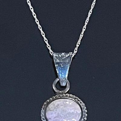 14K White Gold Chain with Sterling Pink Quartz Pendant 