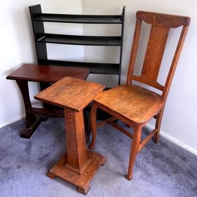 Miscellaneous Wood Furniture With Side Table, Oak Plant Stand, Farmhouse Chair