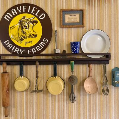 Antique & Vintage Kitchen Collectibles With Shelf Display
