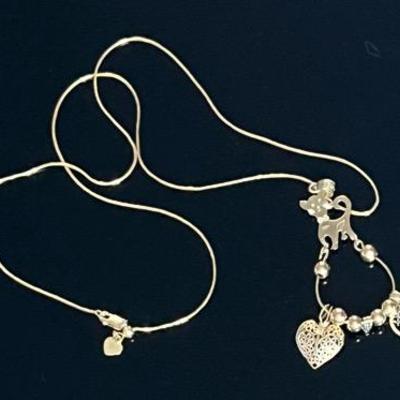 14K Yellow Gold Coil Chain with 14K Cat Charm and 10K Heart Charms (2)