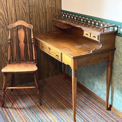 Cottage Style Maple Desk and Chair, Vintage 