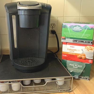 Keurig Coffee Maker + Pod Holder + Extra Coffee Pods