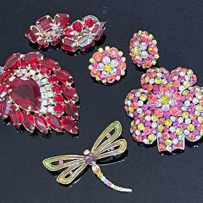 Vintage Colored Rhinestone Jewelry with Marked