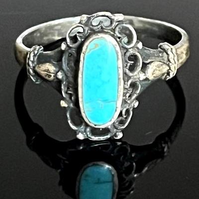 Antique .925 Sterling Silver Turquoise Ring 