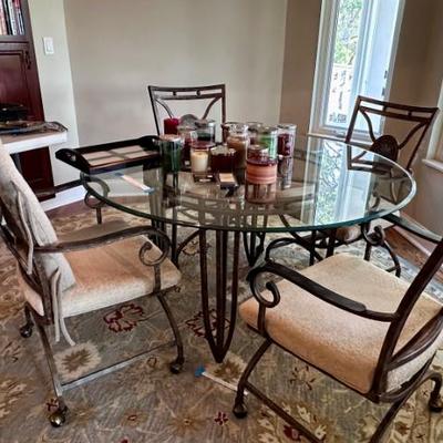 Sale Photo Thumbnail #56: Trademaster glass top table and four chairs on castors