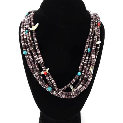 Sale Photo Thumbnail #83: Lot 82 gorgeous five strand shell mop beaded necklace