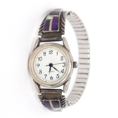 Sale Photo Thumbnail #141: Lot 140 native american sterling silver watch initialed rd