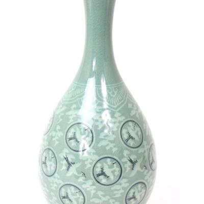 Sale Photo Thumbnail #282: Lot 281 lovely korean celadon glazed vase cranes in flight