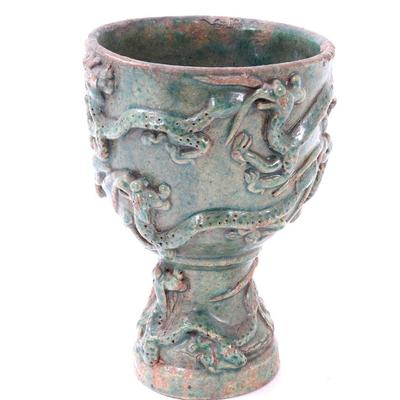 Sale Photo Thumbnail #361: Lot 360 chinese green glazed goblet dragons