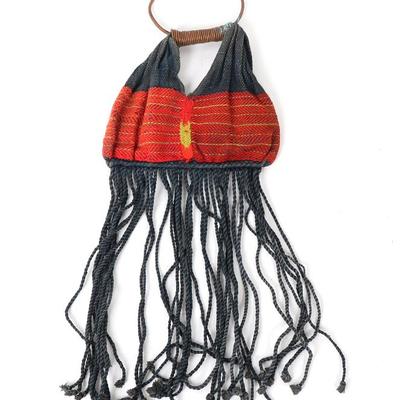 Sale Photo Thumbnail #445: Lot 445 dark green red & yellow textile purse