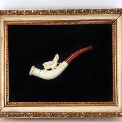 Lot 507 framed bone carved pipe horse & dog