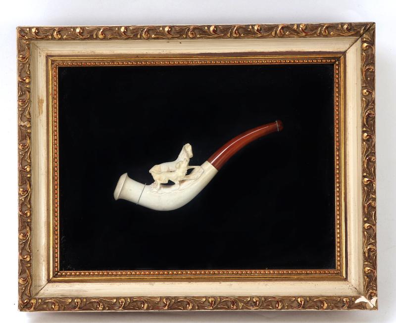 Sale Photo Thumbnail #507: Lot 507 framed bone carved pipe horse & dog