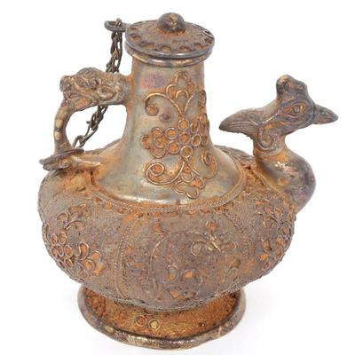 Sale Photo Thumbnail #405: Lot 405 chinese brass gourd shaped chicken spout ewer