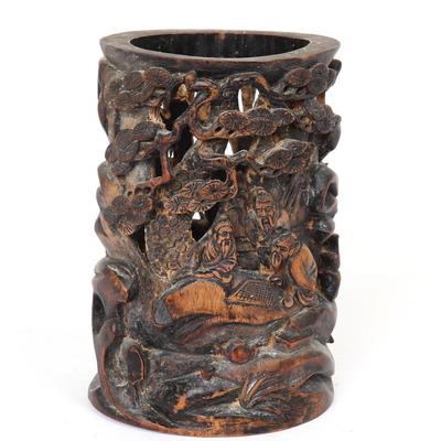Sale Photo Thumbnail #381: Lot 381 chinese wood carved brush holder