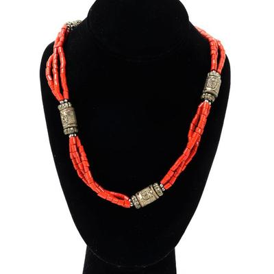 Sale Photo Thumbnail #75: Lot 74 gorgeous tibetan coral beaded necklace