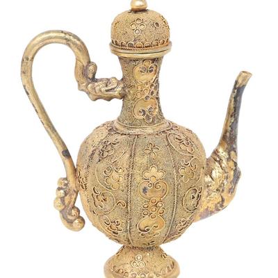 Sale Photo Thumbnail #404: Lot 404 chinese enamel ready brass ewer dragon handle & elephant spout