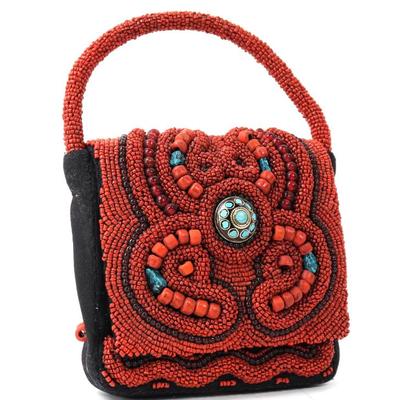 Sale Photo Thumbnail #236: Lot 235 lovely handmade coral turquoise beaded purse