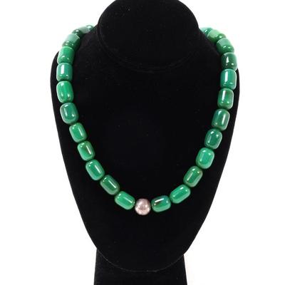 Sale Photo Thumbnail #119: Lot 118 lovely jadeite beaded necklace wsterling pendant