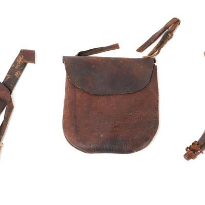 Sale Photo Thumbnail #54: Lot 53 early 19th century leather bag with powder horn
