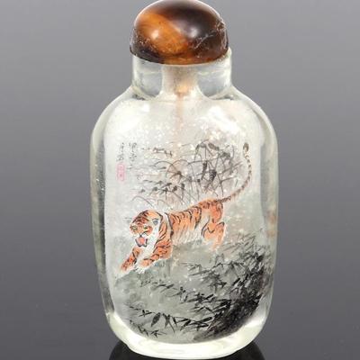Sale Photo Thumbnail #300: Lot 299 reverse painted chinese snuff bottle ferocious tigers