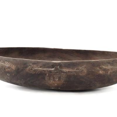 Sale Photo Thumbnail #460: Lot 460 large african wood carved fruit bowl