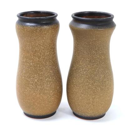 Sale Photo Thumbnail #504: Lot 504 pair of brown and black glazed vases