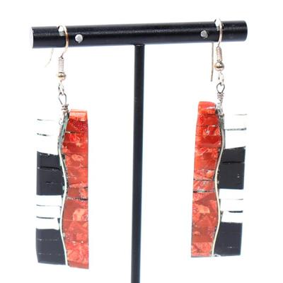 Sale Photo Thumbnail #142: Lot 141 stunning pair of coral jet & shell earrings