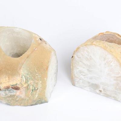 Sale Photo Thumbnail #226: Lot 225 two white crystal agate candle holders