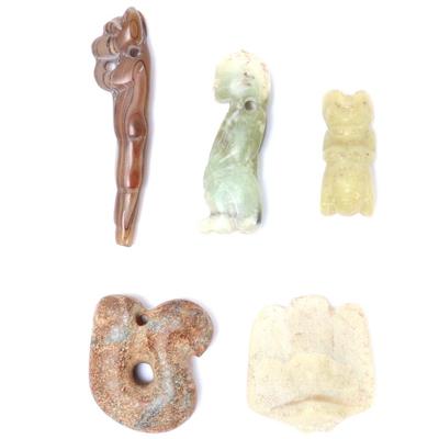 Sale Photo Thumbnail #87: Lot 86 group of five pre columbian mixed stone pendants