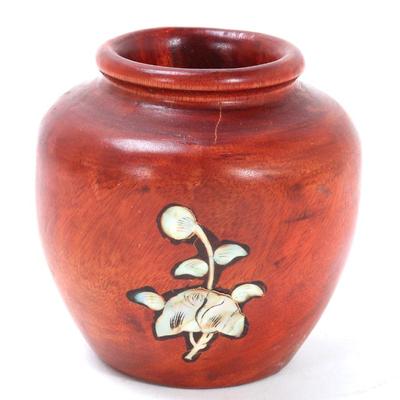 Sale Photo Thumbnail #321: Lot 320 chinese wood carved vase winlays
