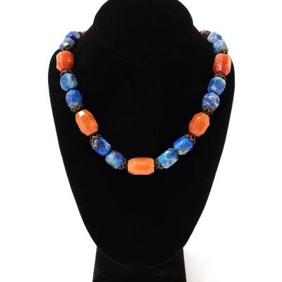 Sale Photo Thumbnail #94: Lot 93 gorgeous lapis lazuli coral agate necklace