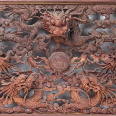 Sale Photo Thumbnail #323: Lot 322 chinese wood carved dragon window panel