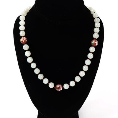 Sale Photo Thumbnail #121: Lot 120 chinese cloisonne white jade bead necklace