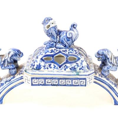 Sale Photo Thumbnail #414: Lot 414 chinese blue white porcelain censor