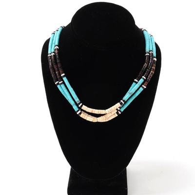 Sale Photo Thumbnail #84: Lot 83 gorgeous three strand turquoise shell necklace