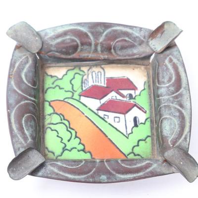 Sale Photo Thumbnail #178: Lot 177 mexican painted tile copper ashtray