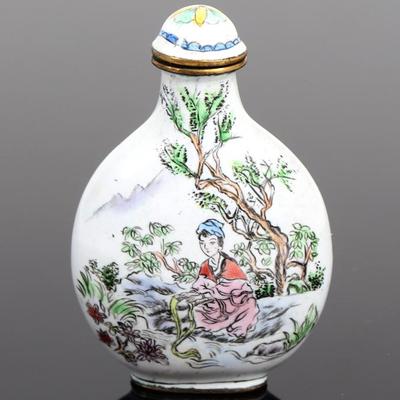 Sale Photo Thumbnail #310: Lot 309 white ground chinese metal enameled snuff bottle