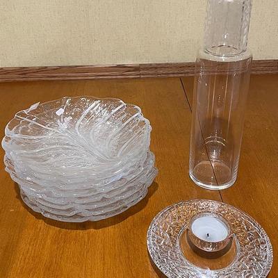 Orrefors Crystal Set – 8 Plates, Candleholder, & Nightstand Carafe