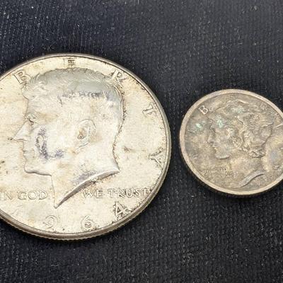 Silver Kennedy Half Dollar & Mercury Dime