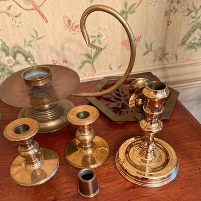 Collection Of Brass Candle Holders 