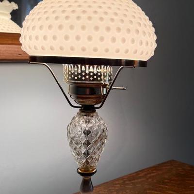 Vintage Hobnail Shade Brass And Cut Glass Lamp