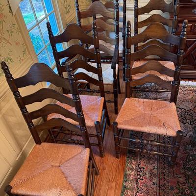 Vintage Ladder Back, Wicker Woven Rush Seat Chairs