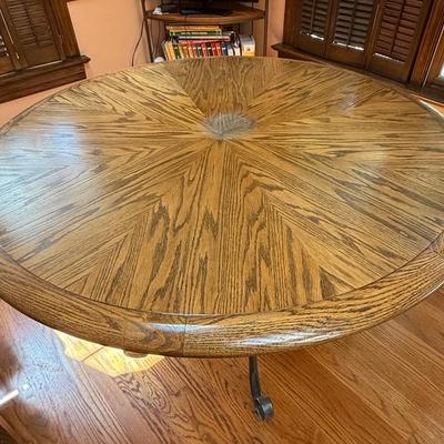 48” Round Oak And Metal Dining Table 