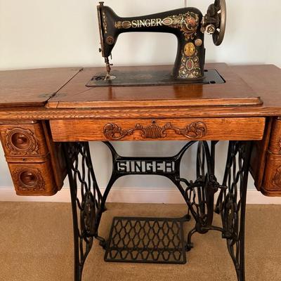 Antique Singer Sewing Machine Red Eye Model 66
